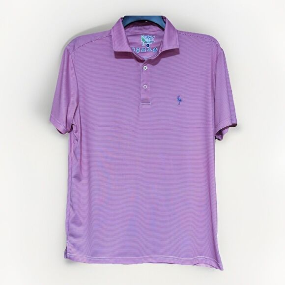 TailorByrd Pink White Stripe Golf Polo Shirt Men's Size Large SPF 30 Performance - Picture 1 of 10